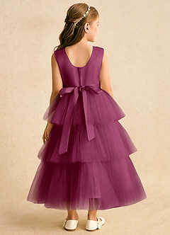 Azazie Marshmallow Blumenmädchenkleider Ballkleid Schleifen Tüll Kleid Maulbeerrot image2