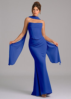 Azazie Sorrel Vestidos de madrinha de casamento Vestido Royal Blue de Chiffon de sereia com Espartilho image1