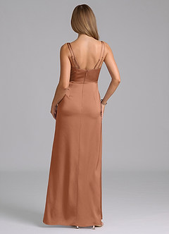 Azazie Leo Final Sale Bronzer Sheath Pleated Stretch Satin Dress image2