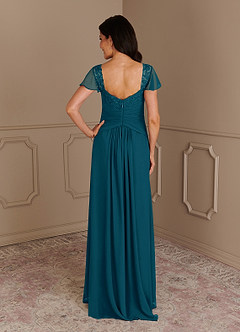 Azazie Gwenyth Final Sale Ink Blue A-Line Lace Chiffon Dress image2