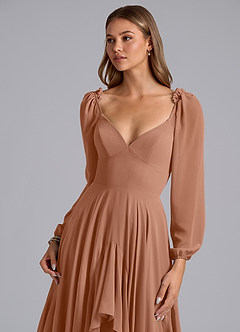 Azazie Karan Bridesmaid Dresses Bronzer A-Line Long Sleeve Chiffon Dress image6