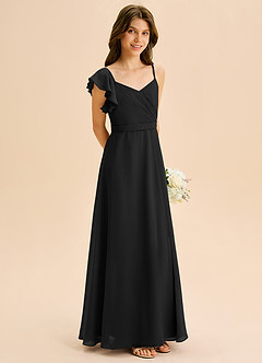 Azazie Kelsea Junior Vestido de Negro de Gasa de Corte en A con Volante image5