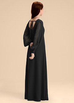 Azazie Bondi Junior Black A-Line Blouson Chiffon Dress image6