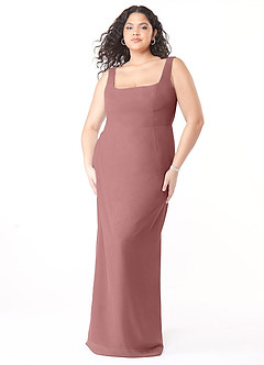 Azazie Flori Bridesmaid Dresses Desert Rose Sheath Square Neckline Chiffon Dress image9
