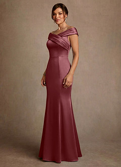 Azazie Aberdeen Mother of the Bride Dresses Desert Rose Sheath Pleated Stretch Satin Dress image3