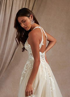 Azazie Dysis Wedding Dresses A-Line Halter Sequins Tulle Chapel Train Dress image7