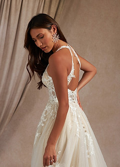 Azazie Dysis Wedding Dresses Diamond White Champagne A-Line Halter Sequins Tulle Dress image7
