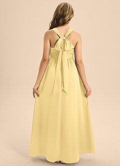 Azazie Jaylah Junior Butter A-Line Pleated Stretch Satin Dress image2