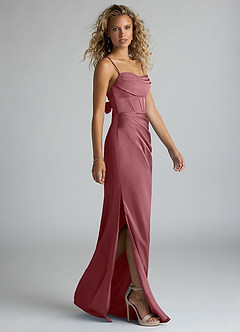 Azazie Mai Bridesmaid Dresses Desert Rose Sheath Pleated Stretch Satin Dress image4