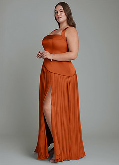 Azazie Stephanie Bridesmaid Dresses Burnt Orange A-Line Pleated Stretch Satin Dress image10