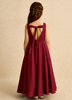 Azazie Pepper Flower Girl Dresses Burgundy A-Line Pleated Matte Satin Dress image7