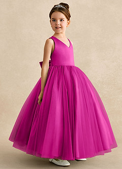 Azazie Peanut Flower Girl Dresses Fuchsia A-Line Strap Tulle Dress image2