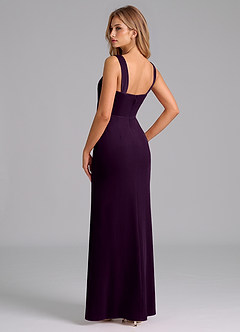 Azazie Denice Bridesmaid Dresses Grape Sheath Pleated Velvet Dress image2
