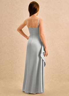 Azazie Cannoli Girls Formal Robe Demoiselle D'honneur Fillette Robe Trapèze en Satin extensible Plissée Argent image2