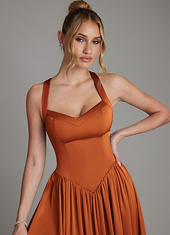 Azazie Francis Bridesmaid Dresses Cinnamon A-Line Corset Stretch Satin Dress image4