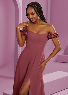 Barbie ♥ Azazie Robes de demoiselle d'honneur Robe Trapèze Convertible en Mousseline de soie Épaule décolletée Merlot image4
