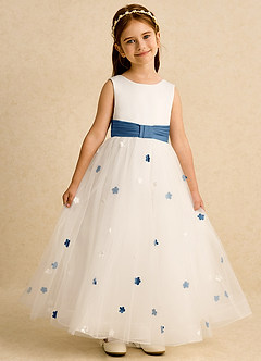 Azazie Cricket vestidos de niña de las flores Vestido de Marfil Crepúsculo de Satin Mate de Corte Princesa con Plisado image1