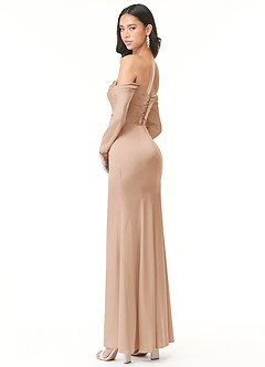 Azazie Hallie Bridesmaid Dresses English Rose Sheath Off-The-Shoulder Long Sleeve Stretch Satin Convertible Dress image6