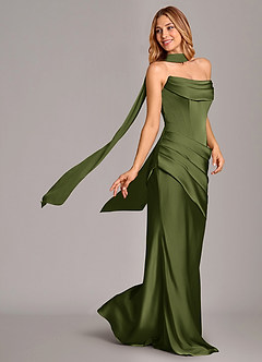 Azazie Pelagia Brudtärnklänningar Klä av Sjöjungfru i Stretch Satin Korsett Oliv Konvertibel image1