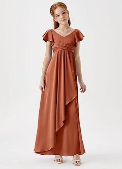 Azazie Omari Junior Cedar Rose A-Line Pleated Stretch Satin Dress image3