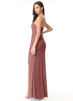 Azazie Darria Vestidos de damas de honor Vestido de Rosa Del Desierto de Chifón elástico de Corte Recto Convertible con Escote Cuadrado Plisado image4