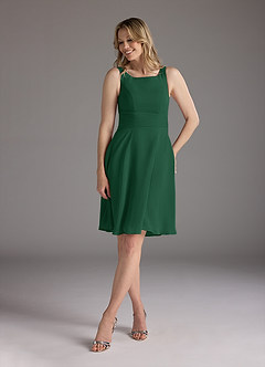 Azazie Shirley vestidos de madre de la novia Vestido de Verde Oscuro de Gasa de Corte En A con Plisado Scoop image5