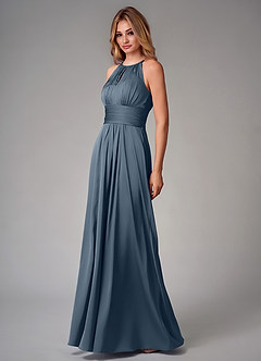 Azazie Bonnie Bridesmaid Dresses Twilight A-Line Pleated Stretch Satin Dress image3