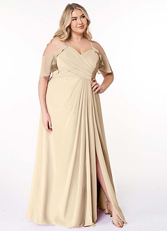 Azazie Dakota Vestidos de damas de honor Vestido de Champán de Gasa de Corte en A con Cuello en V plisado image11