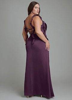 Azazie Jessamine Bridesmaid Dresses Plum Sheath Corset Stretch Satin Dress image9