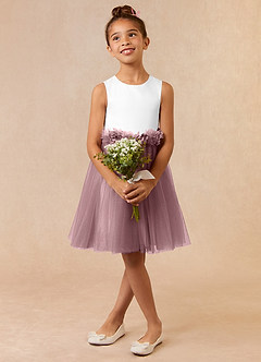 Azazie Loulou Flower Girl Dresses Diamond White Dusty Rose A-Line Sleeveless Tulle Dress image1