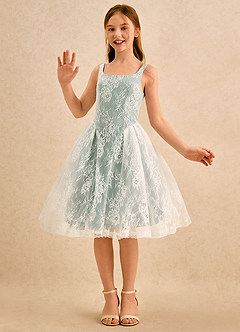 Azazie Cubbie Girls Formal Flower Girl Dresses Silver Sage A-Line Lace Dress image5