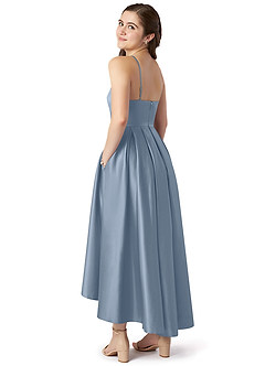 Azazie Jemima A-Line Matte Satin Asymmetrical Junior Bridesmaid Dress with Pockets image5