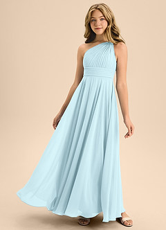 Azazie Charlize Junior Cloud Blue A-Line Pleated Chiffon Dress image1