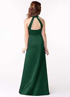 Azazie Laurel Junior Dark Green A-Line Stretch Satin Dress image3