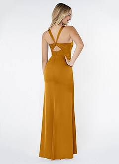 Azazie Mero Vestidos de damas de honor Vestido de Caramelo de Satén Elástico de Corte Recto con Plisado image3