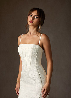 Azazie Kristella Abiti da Sposa Abito Sirena in Jacquard Floreale Senza Cinturino Bianco Antico image9