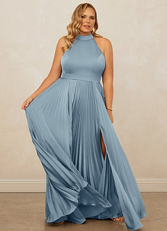 Christian Siriano Bridal for Azazie 1007 Bridesmaid Dresses Dusty Blue A-Line Pleated Stretch Satin Dress image12
