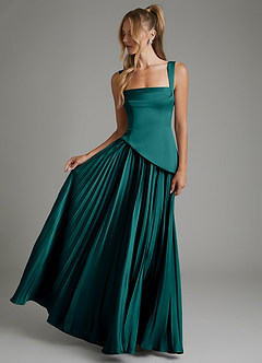 Azazie Stephanie Bridesmaid Dresses Peacock A-Line Corset Stretch Satin Dress image4