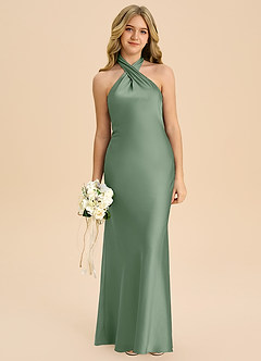 Azazie Chickie Junior Robe Fourreau en Satin extensible Plissée Matcha image3