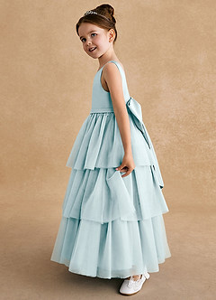 Azazie Megallie Flower Girl Dresses Sea Glass A-Line Bow Tulle Dress image4