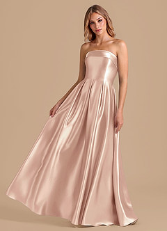 Azazie Lucienne Bridesmaid Dresses English Rose A-Line Pleated Metallic Satin Dress image1