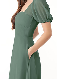 Azazie Baby Bridesmaid Dresses Eucalyptus A-Line Sweetheart Ruched Chiffon Dress image6