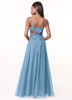 Azazie Zeya Brautjungfernkleider A-Linie V-Hals Gefaltet Chiffon Kleid Stahlblau image3