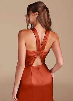 Azazie Rue Bridesmaid Dresses Paprika Sheath Pleated Metallic Satin Dress image6