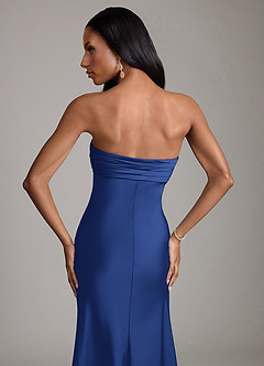 Azazie Saylor Vestidos de damas de honor Vestido de Azul Real de Satén Elástico de Corte Sirena con Sin tirantes image6