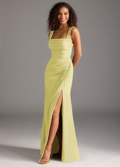 Azazie Jesaphine Bridesmaid Dresses Lemon Sorbet Sheath Bow Chiffon Dress image1