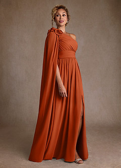 Azazie Lancaster Mother of the Bride Dresses Burnt Orange A-Line One Shoulder Chiffon Dress image3
