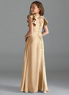 Azazie Bondi Junior Champagne A-Line Side Slit Stretch Satin Dress image5