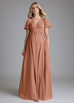 Azazie Verna Maternity Bridesmaid Dresses A-Line V-Neck Ruched Chiffon Floor-Length Dress image4