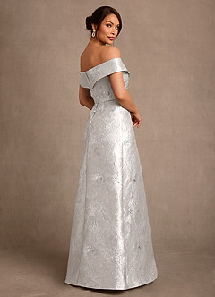 Azazie Elzbieta Mère de la mariée Robes Robe Trapèze en Jacquard Épaule décolletée Jacquard Argenté image2